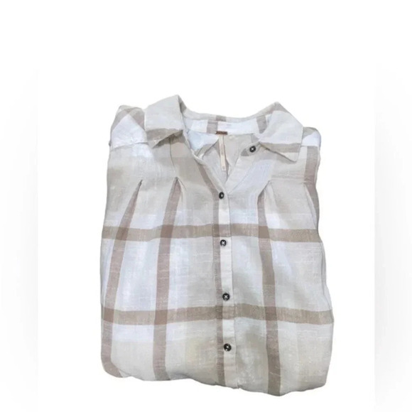 Free People Brown Plaid Snap Button High Low Ruffled Trim Blouse Top - Picture 2 of 4